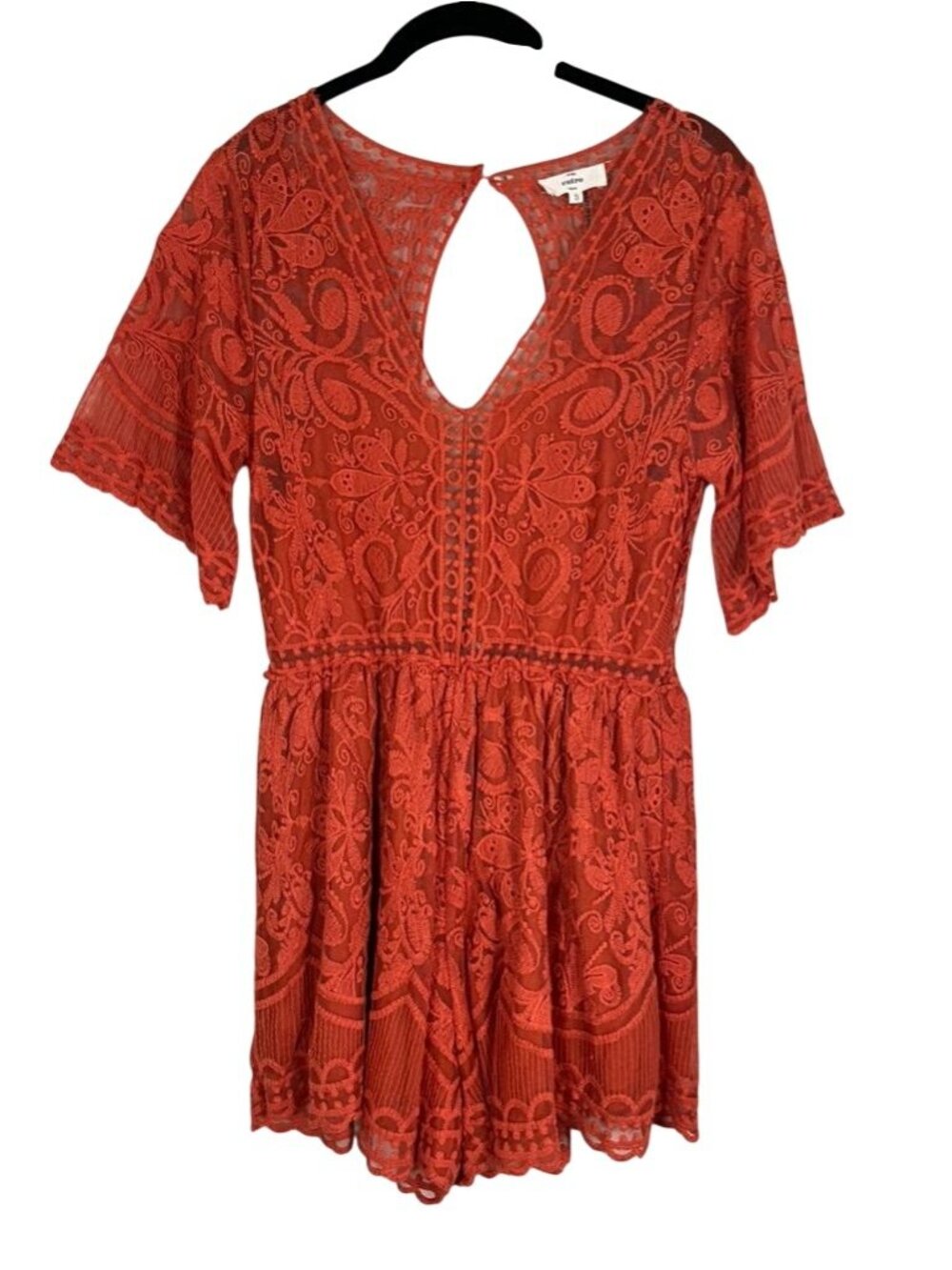 Colorful Floral Embroidered Mesh Romper S Orange Boho Indie Festival Summer Chic